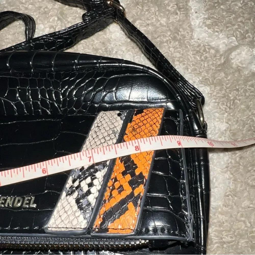 Alexis Bendel Black Croc Crossbody Bag with Orange and White Accents